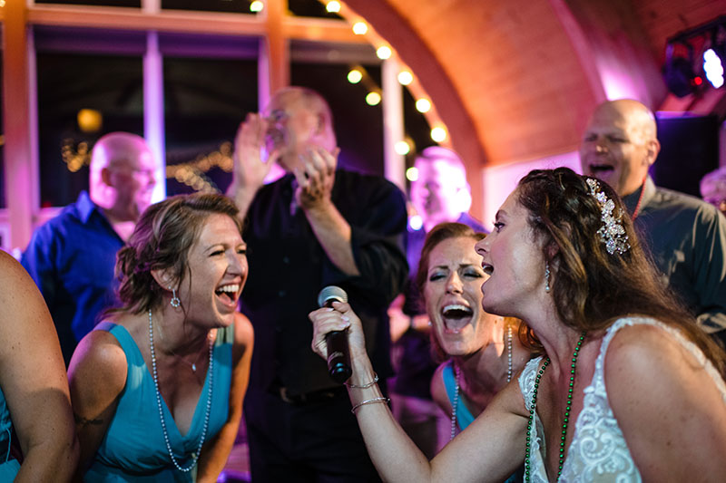 The bride and her friends Singing in the crowd