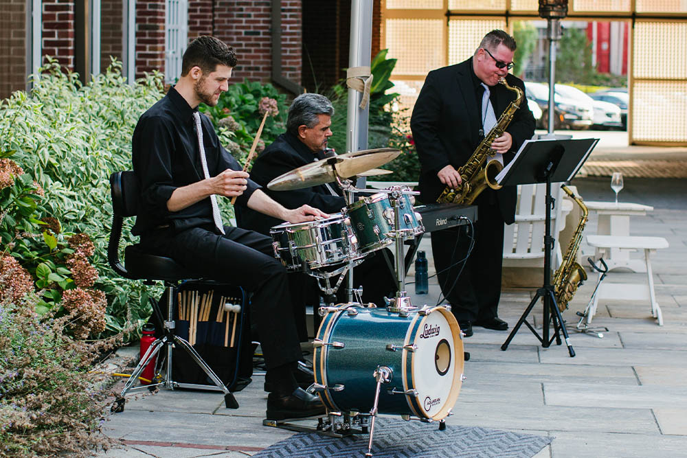 The Boston Premier Jazz Trio entertains at a cocktail hour at the Hoel Viking