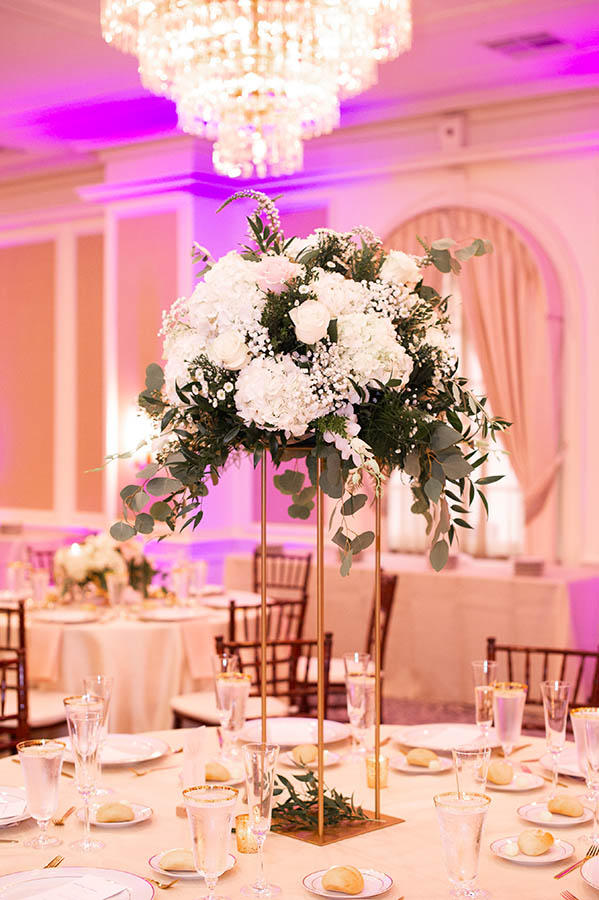 A beautiful floral centerpiece at the reception hall