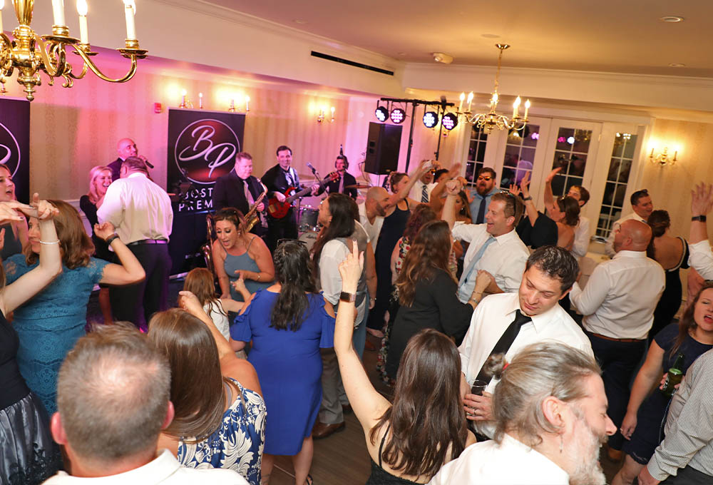 Wedding guests dancing to the music of Boston Premier Band