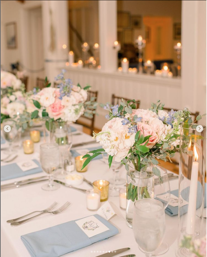 Elegant place settings and flower arrangements at the Nantucket Yacht Club
