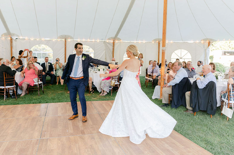 Bride and groom dancing to the music of Boston Premier
