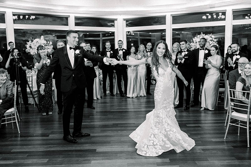 The bride and groom dance as Boston Premier plays their special dance song at their Newport Wedding