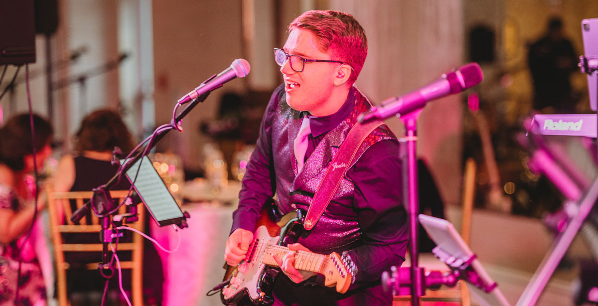 Boston Premier guitarist playing a solo at a Massachusetts Wedding