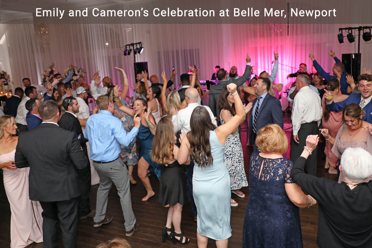 A packed dance floor at a Newport wedding that Boston Premier performed at.