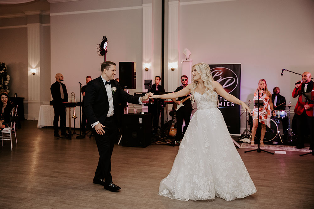 The bride and groom enjoying their first dance as Boston Premier plays their special song.